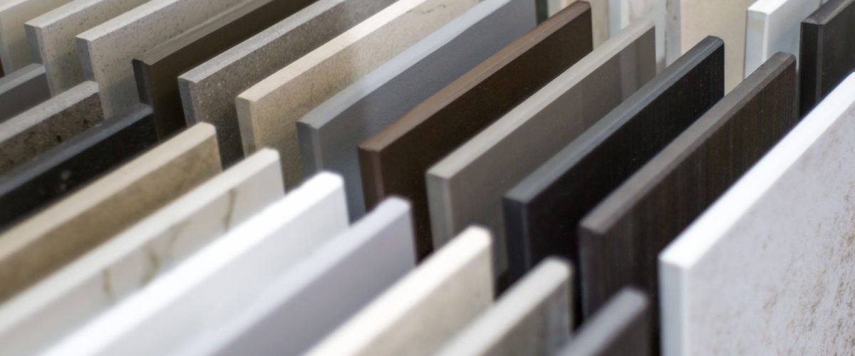 Close up of kitchen countertop samples